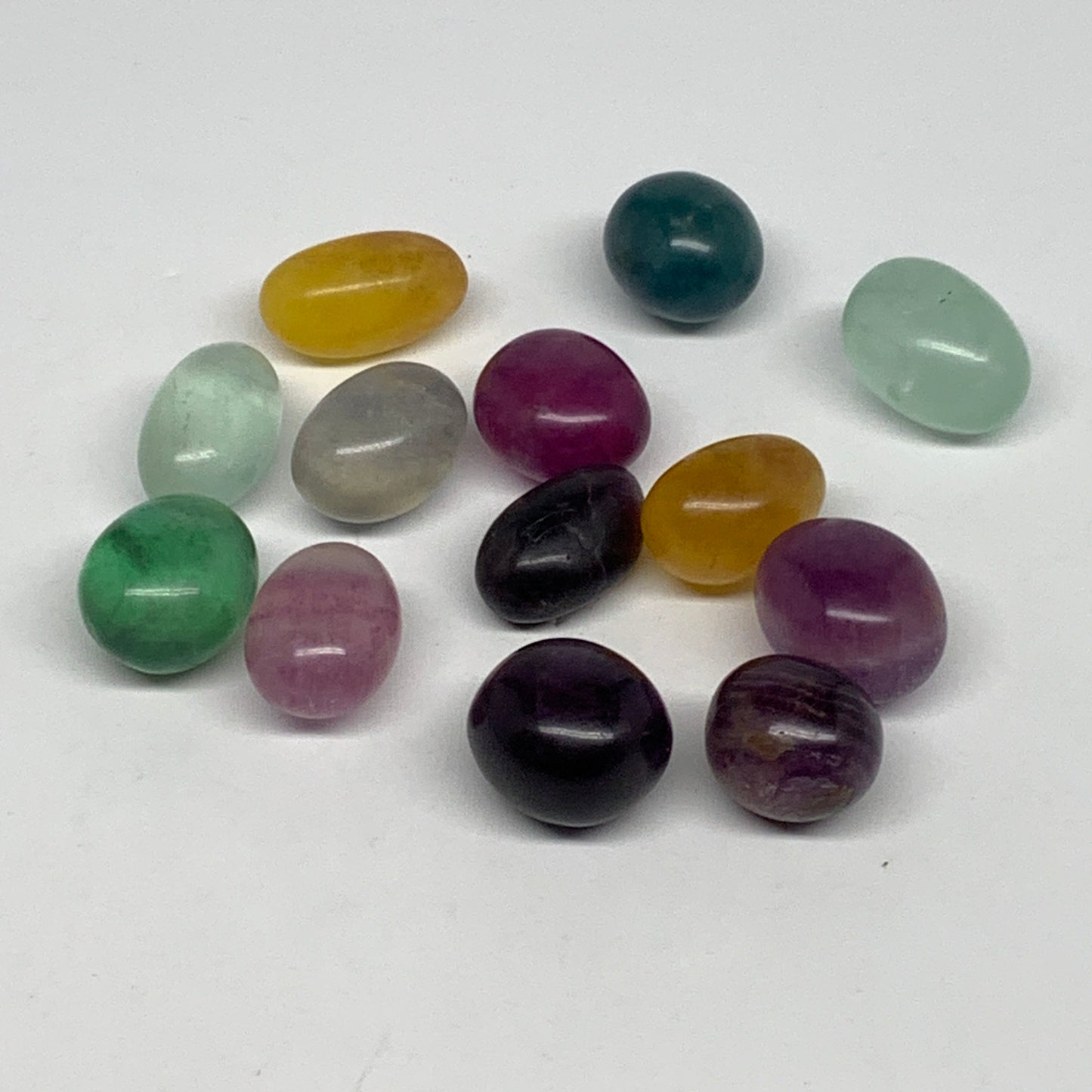 192.1g, 0.8"-1.1", 13pcs, Multi Color Fluorite Crystal Tumbled Stones, B28739