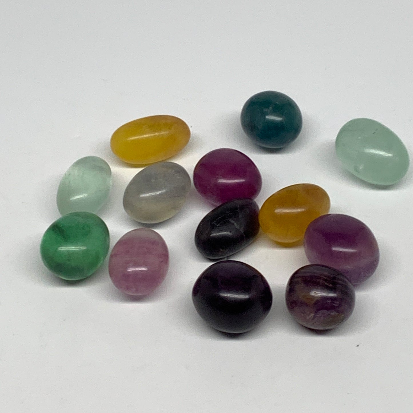 192.1g, 0.8"-1.1", 13pcs, Multi Color Fluorite Crystal Tumbled Stones, B28739