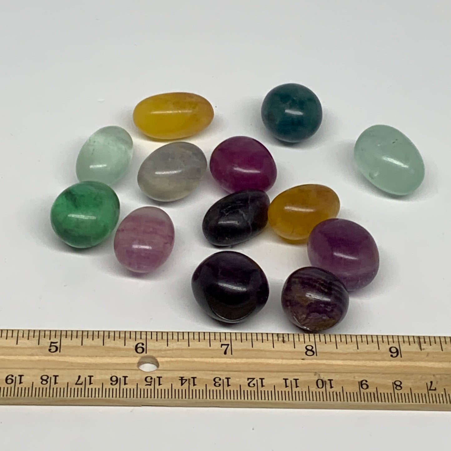 192.1g, 0.8"-1.1", 13pcs, Multi Color Fluorite Crystal Tumbled Stones, B28739