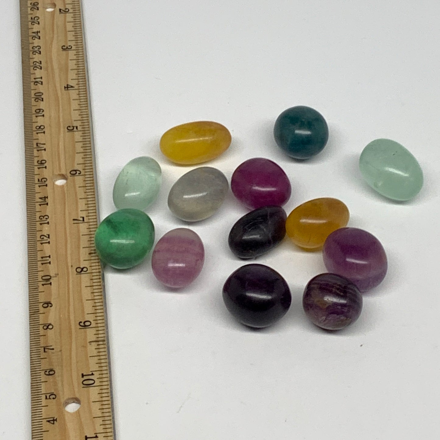 192.1g, 0.8"-1.1", 13pcs, Multi Color Fluorite Crystal Tumbled Stones, B28739