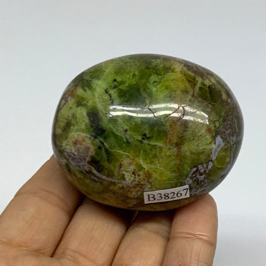 138g, 2.4"x2"x1.5", Green Opal Crystal PalmStone Polished Reiki, B38267