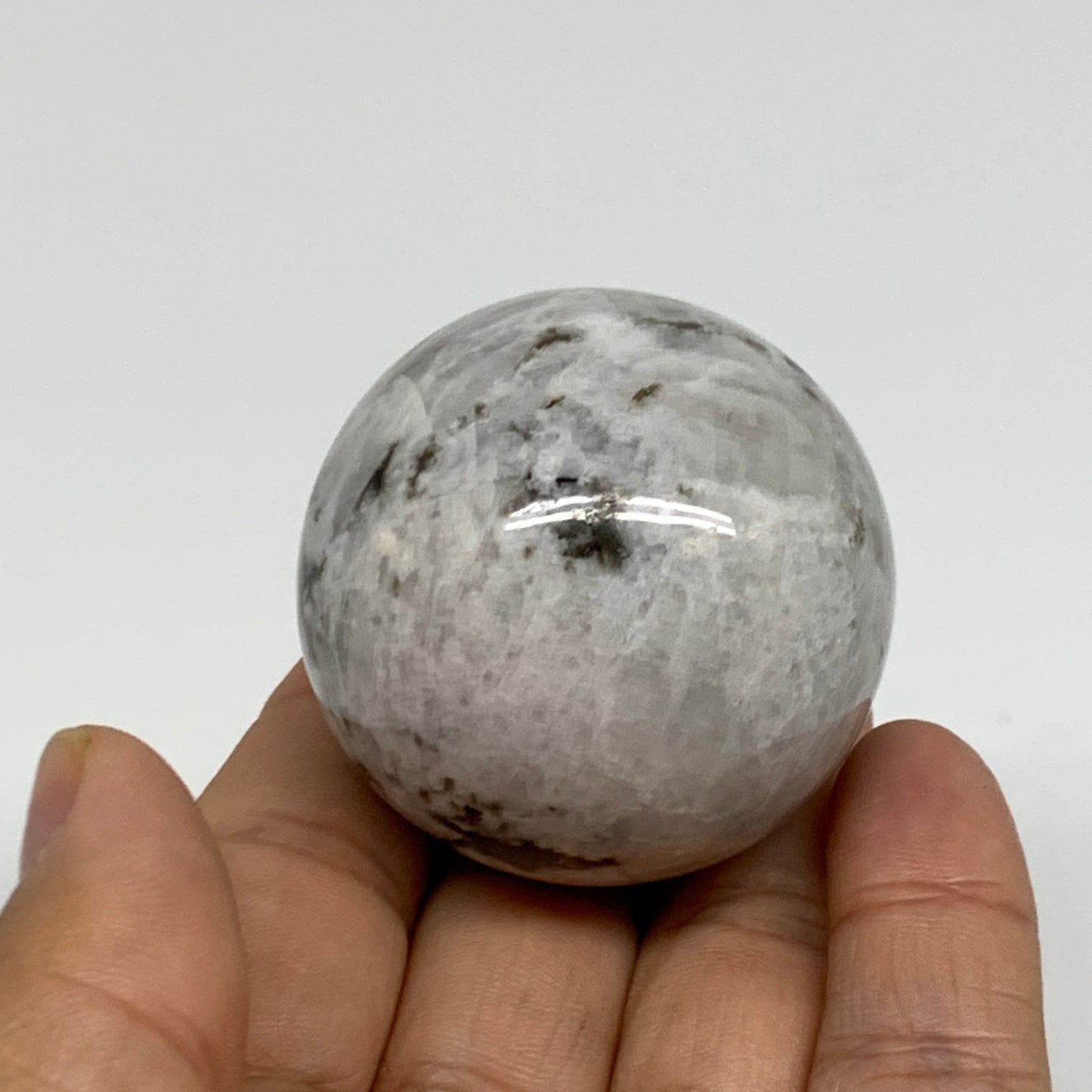 112.6g, 1.7"(43mm), Natural Rainbow Moonstone Sphere Ball Gemstone, B34400
