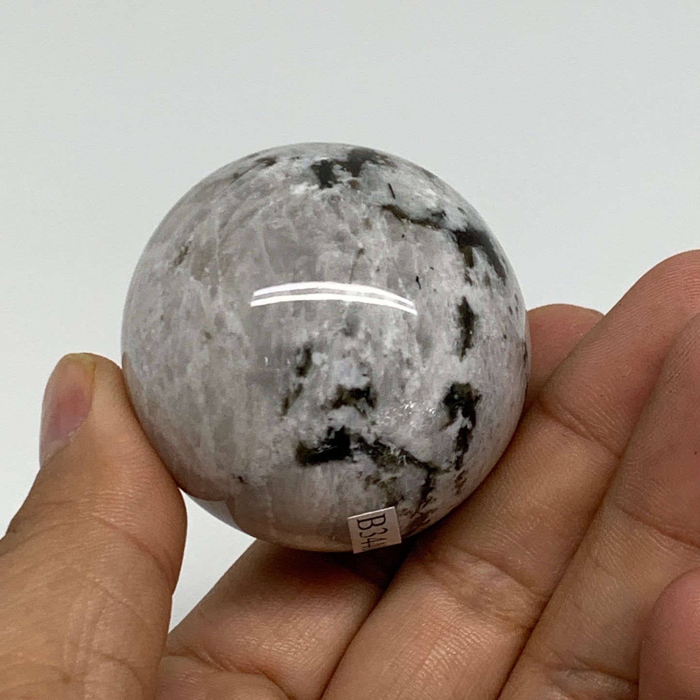 112.6g, 1.7"(43mm), Natural Rainbow Moonstone Sphere Ball Gemstone, B34400