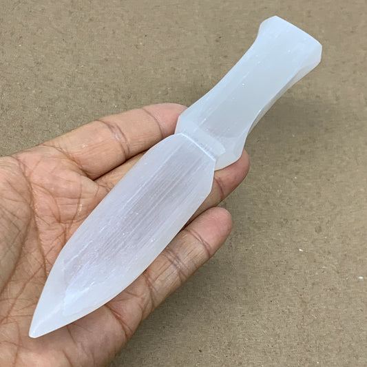 130g, 7.5"x1.1"x0.6", Natural Selenite Crystal Dagger (Satin Spar), B36471