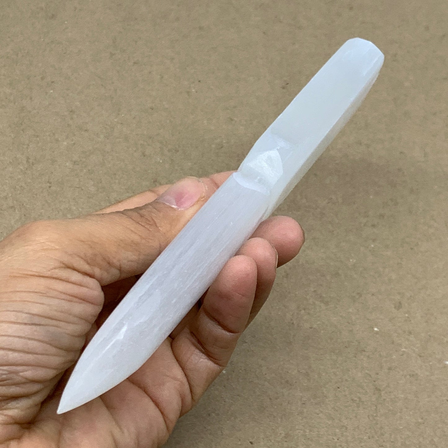 130g, 7.5"x1.1"x0.6", Natural Selenite Crystal Dagger (Satin Spar), B36471