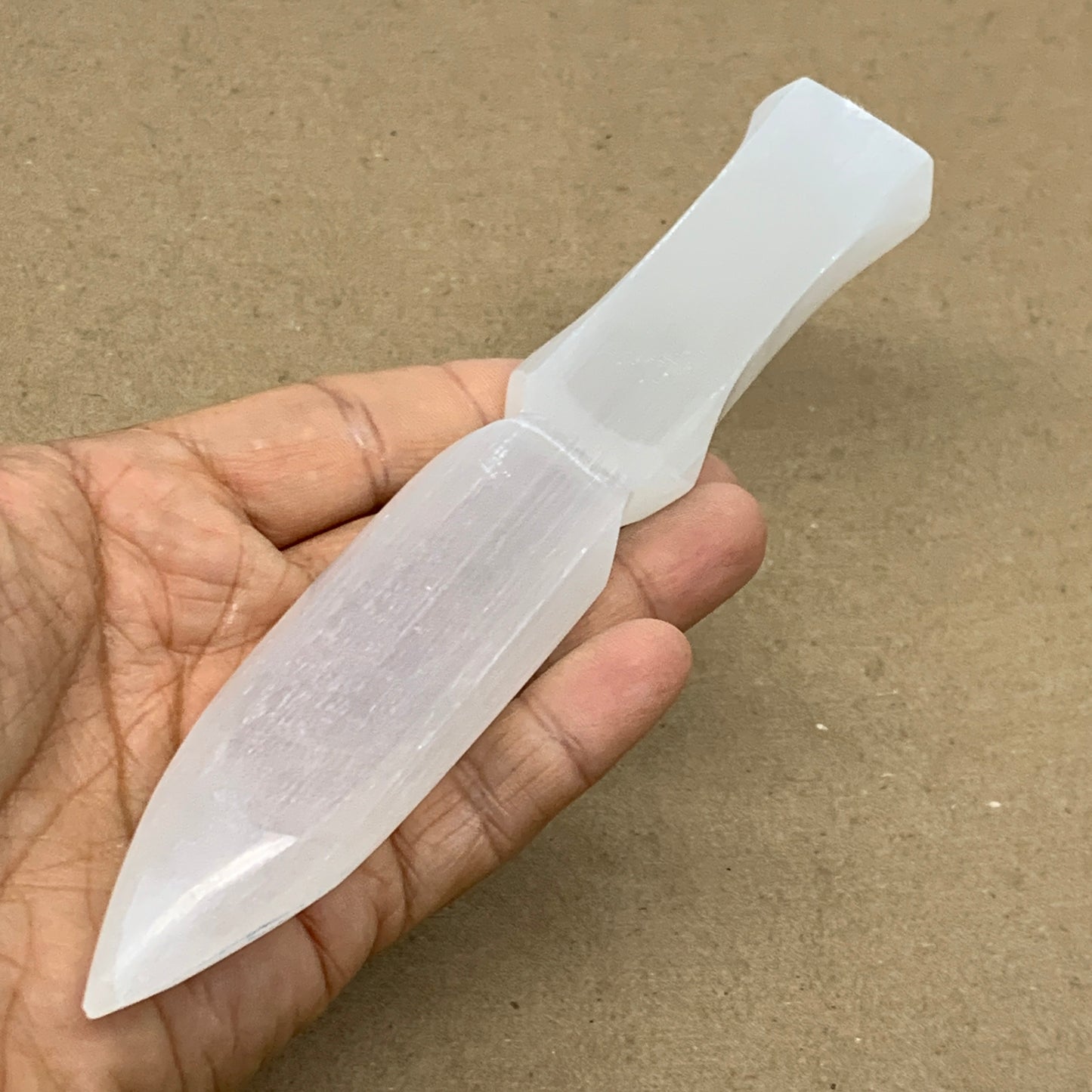 130g, 7.5"x1.1"x0.6", Natural Selenite Crystal Dagger (Satin Spar), B36471