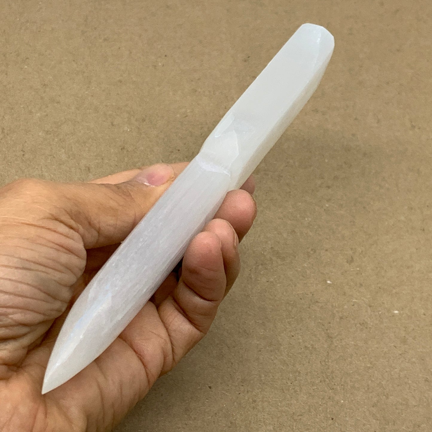130g, 7.5"x1.1"x0.6", Natural Selenite Crystal Dagger (Satin Spar), B36471