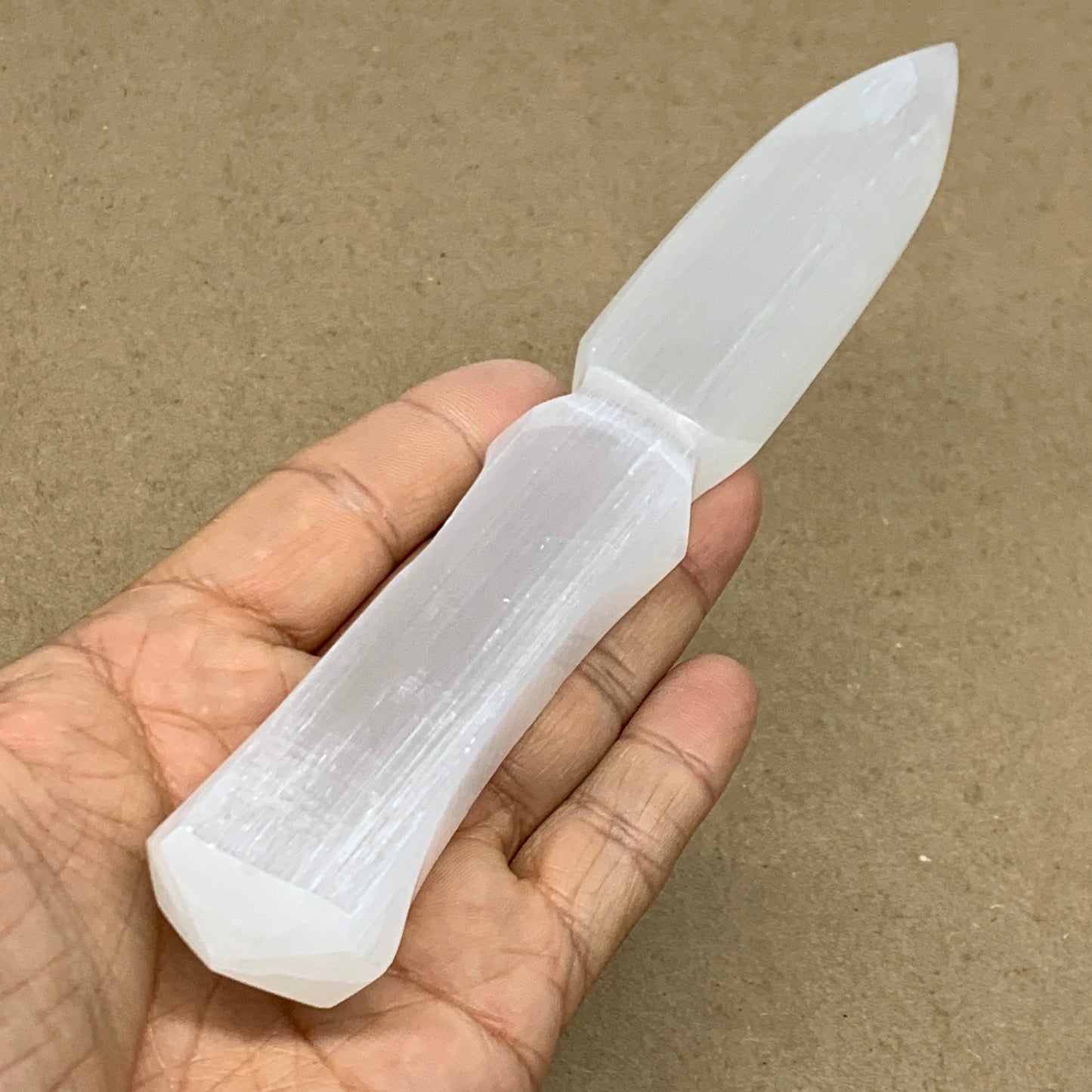 130g, 7.5"x1.1"x0.6", Natural Selenite Crystal Dagger (Satin Spar), B36471