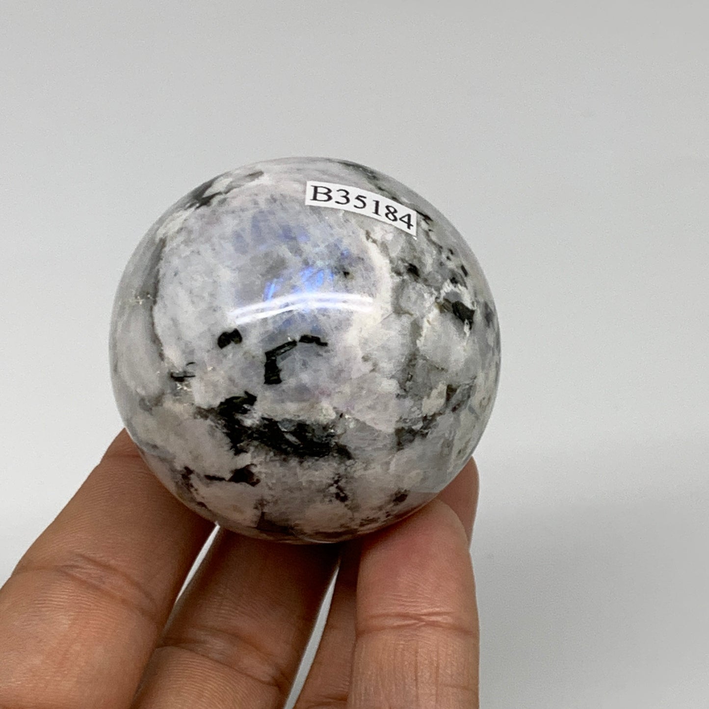 154.5g, 1.9"(47mm), Natural Rainbow Moonstone Sphere Ball Gemstone, B35184