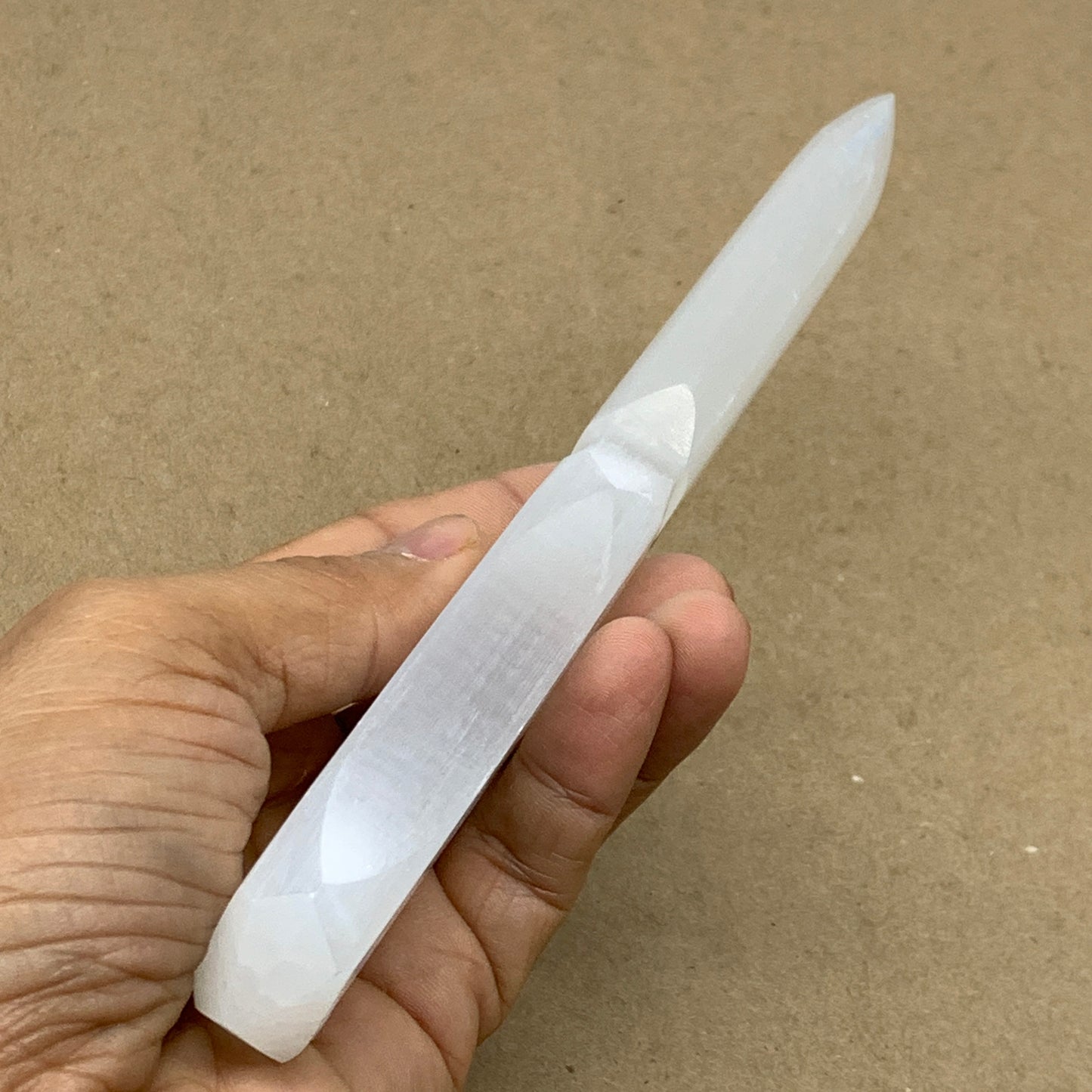 130g, 7.5"x1.1"x0.6", Natural Selenite Crystal Dagger (Satin Spar), B36471