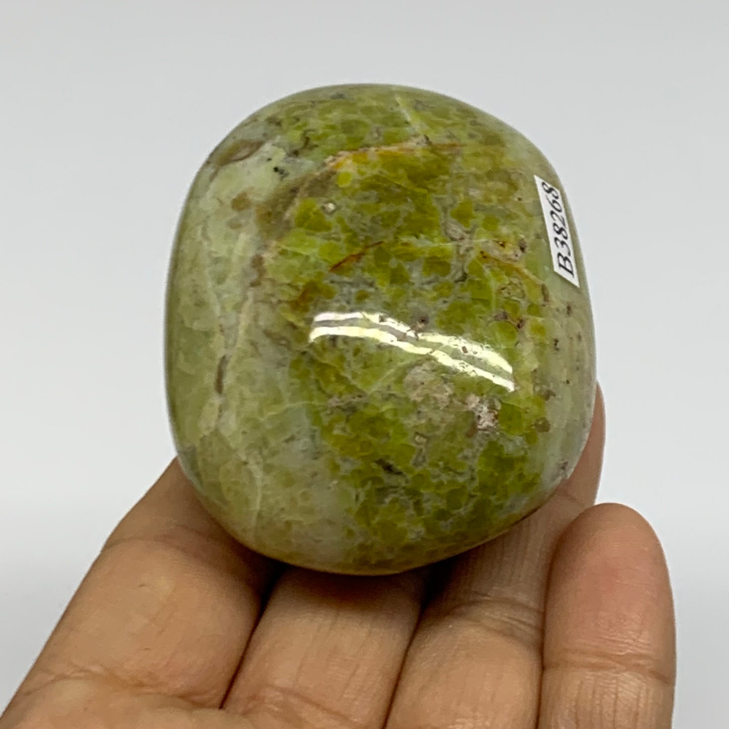 140g, 2.5"x2"x1.5", Green Opal Crystal PalmStone Polished Reiki, B38268