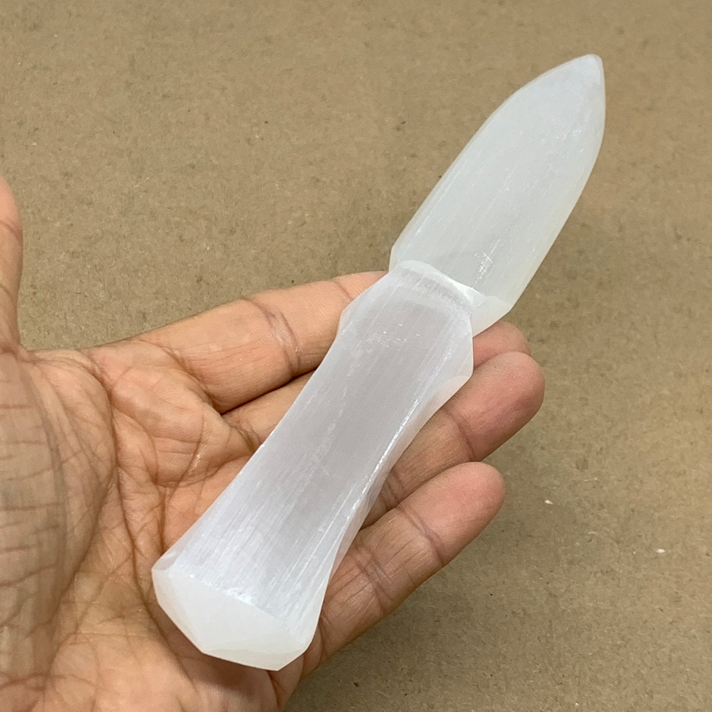 130g, 7.5"x1.1"x0.6", Natural Selenite Crystal Dagger (Satin Spar), B36471