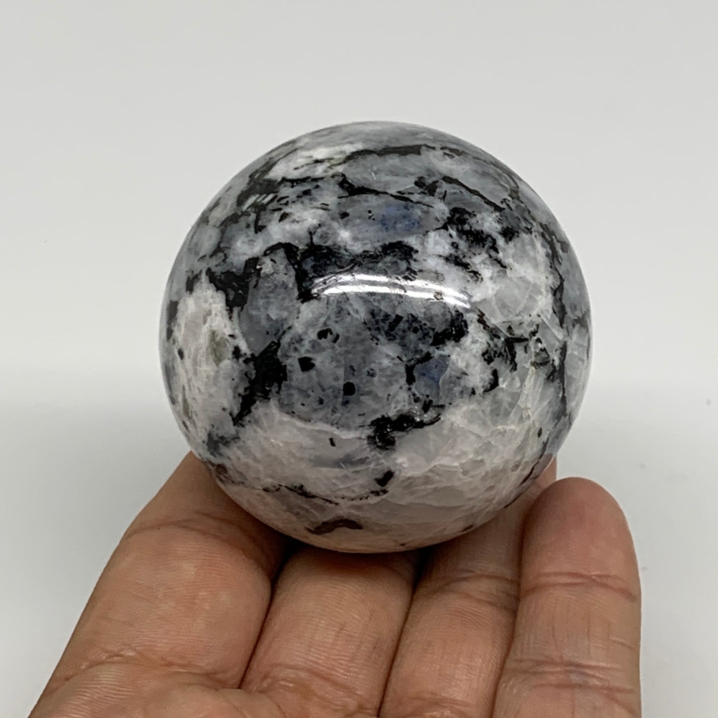 206.7g, 2.1"(53mm), Natural Rainbow Moonstone Sphere Ball Gemstone, B34401