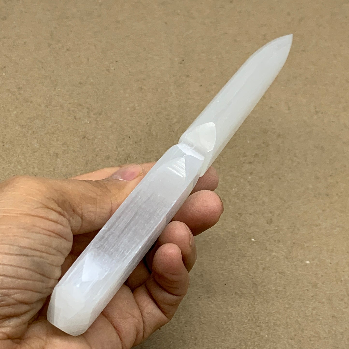 130g, 7.5"x1.1"x0.6", Natural Selenite Crystal Dagger (Satin Spar), B36471