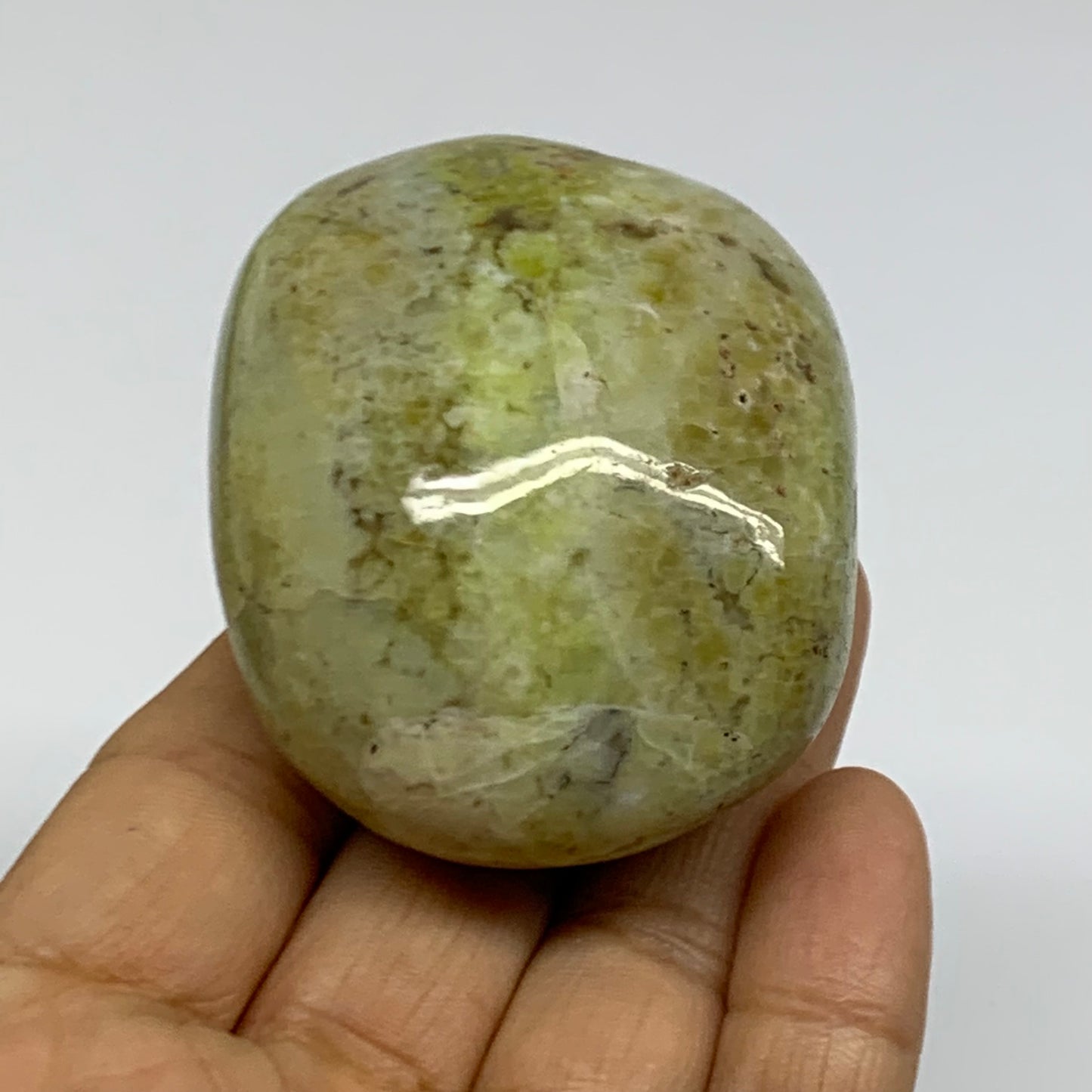 140g, 2.5"x2"x1.5", Green Opal Crystal PalmStone Polished Reiki, B38268