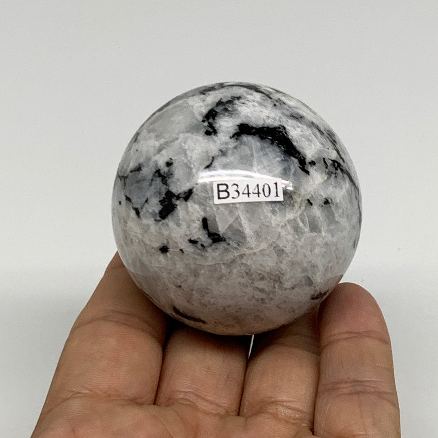 206.7g, 2.1"(53mm), Natural Rainbow Moonstone Sphere Ball Gemstone, B34401