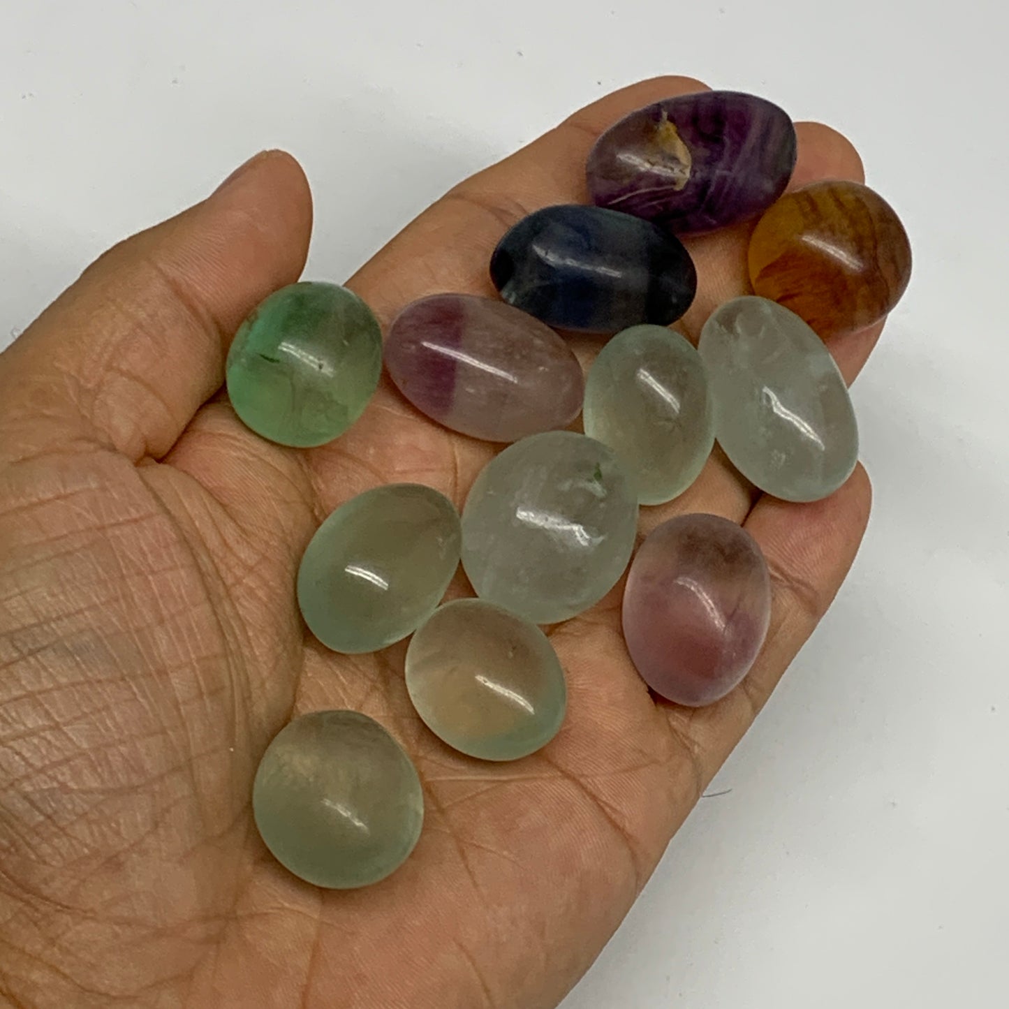 136.4g, 0.8"-1.1", 12pcs, Multi Color Fluorite Crystal Tumbled Stones, B28741