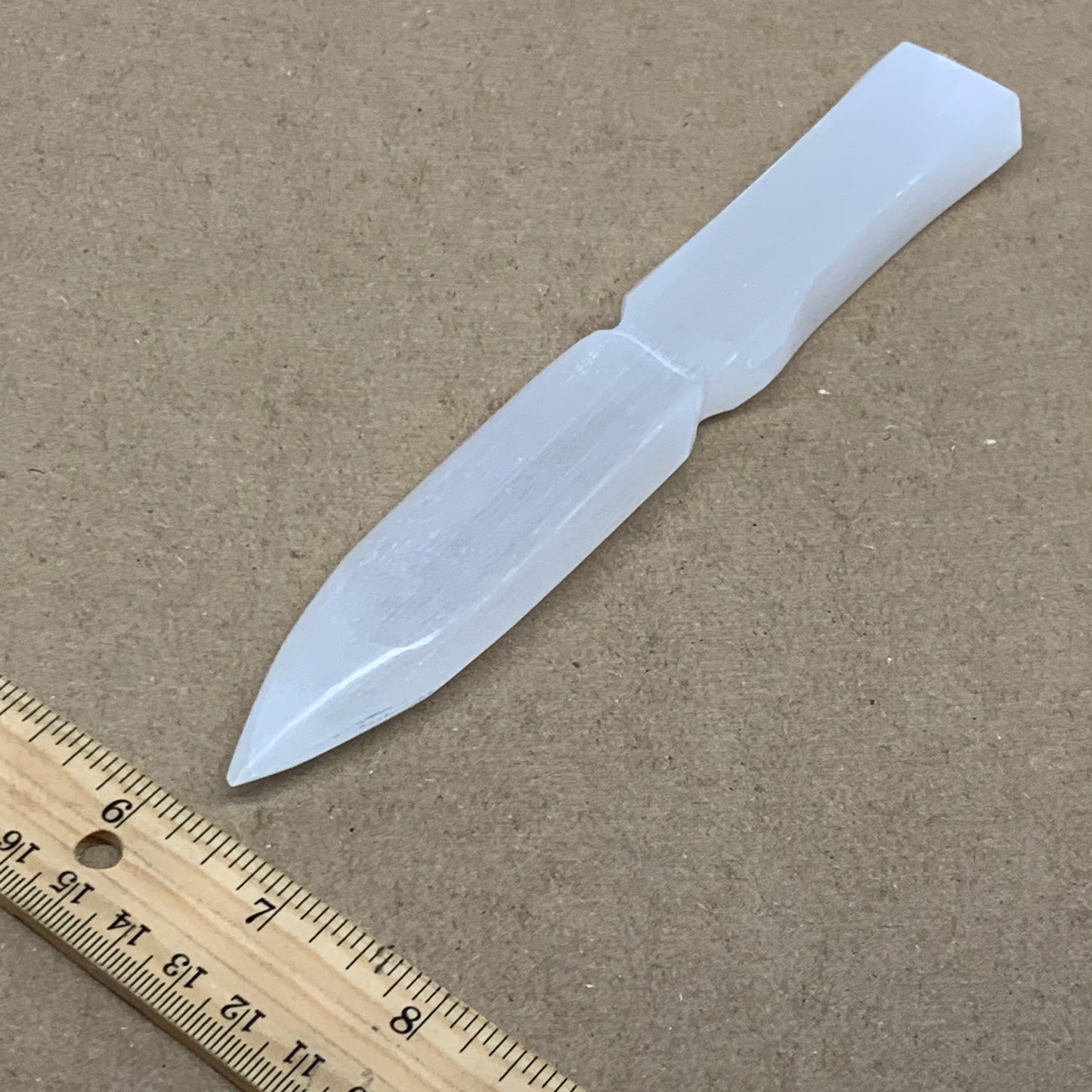 130g, 7.5"x1.1"x0.6", Natural Selenite Crystal Dagger (Satin Spar), B36471