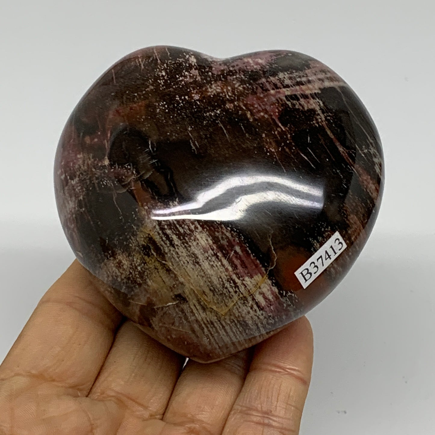 0.85 lbs, 3"x3.1"x1.8", Natural Petrified Wood Heart Polished Crystal, B37413