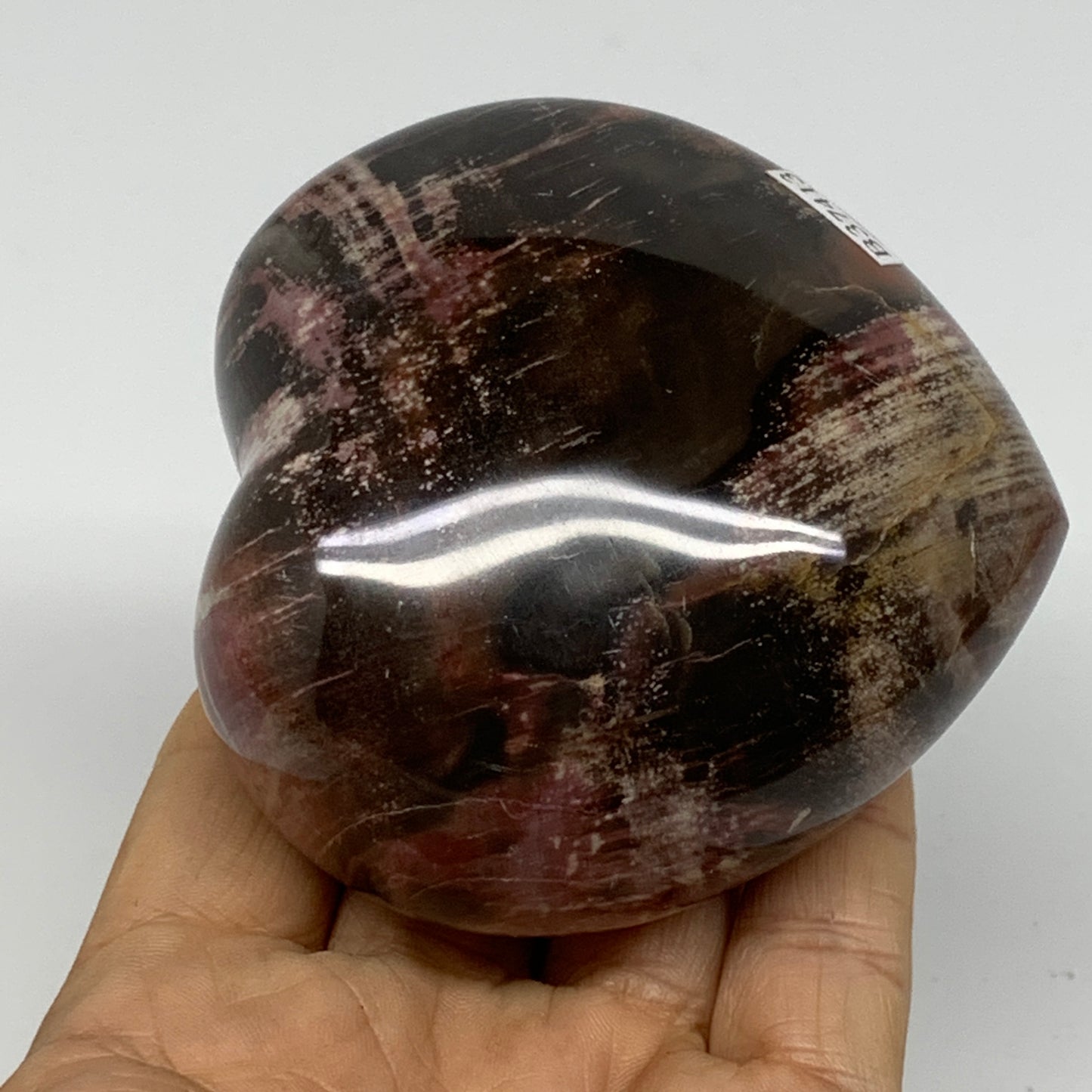 0.85 lbs, 3"x3.1"x1.8", Natural Petrified Wood Heart Polished Crystal, B37413