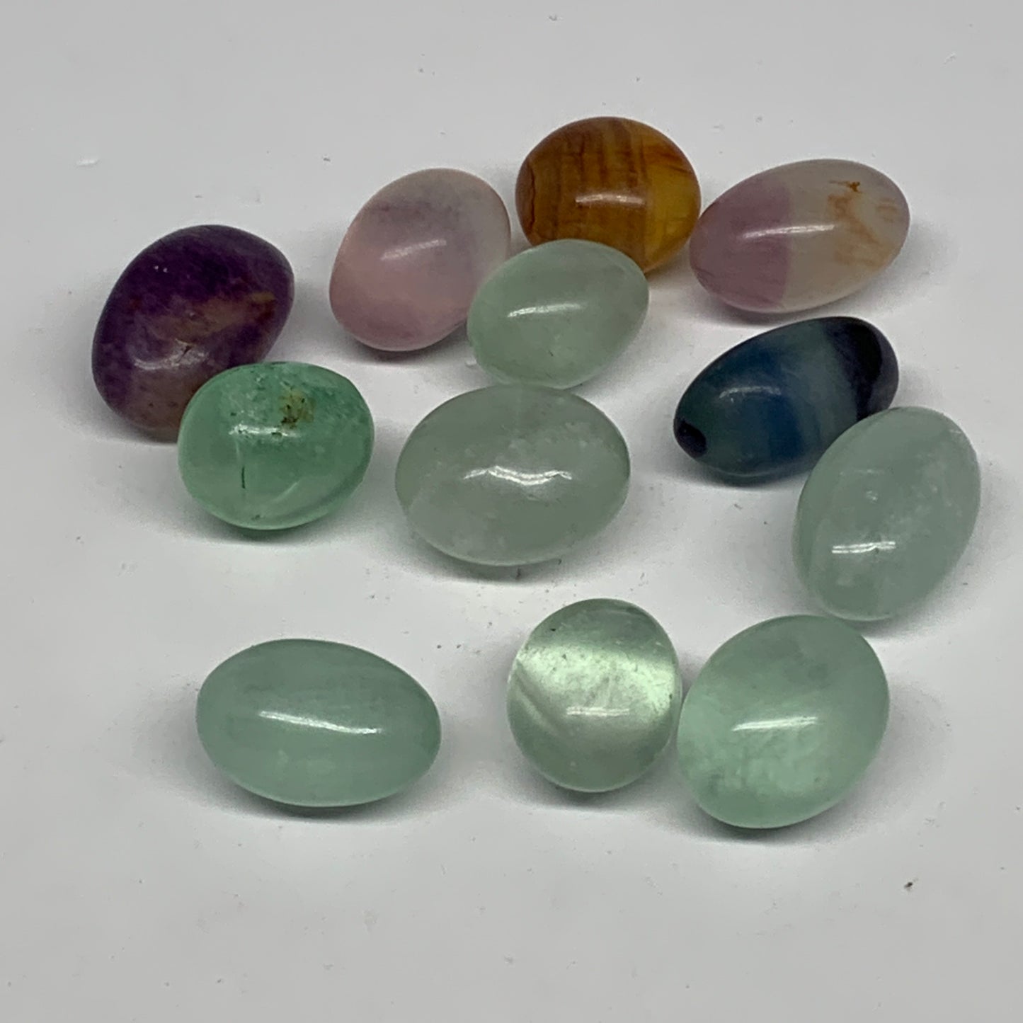 136.4g, 0.8"-1.1", 12pcs, Multi Color Fluorite Crystal Tumbled Stones, B28741