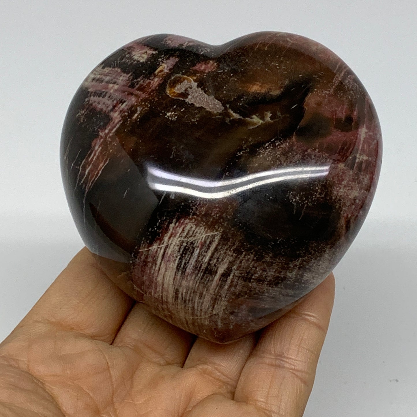 0.85 lbs, 3"x3.1"x1.8", Natural Petrified Wood Heart Polished Crystal, B37413