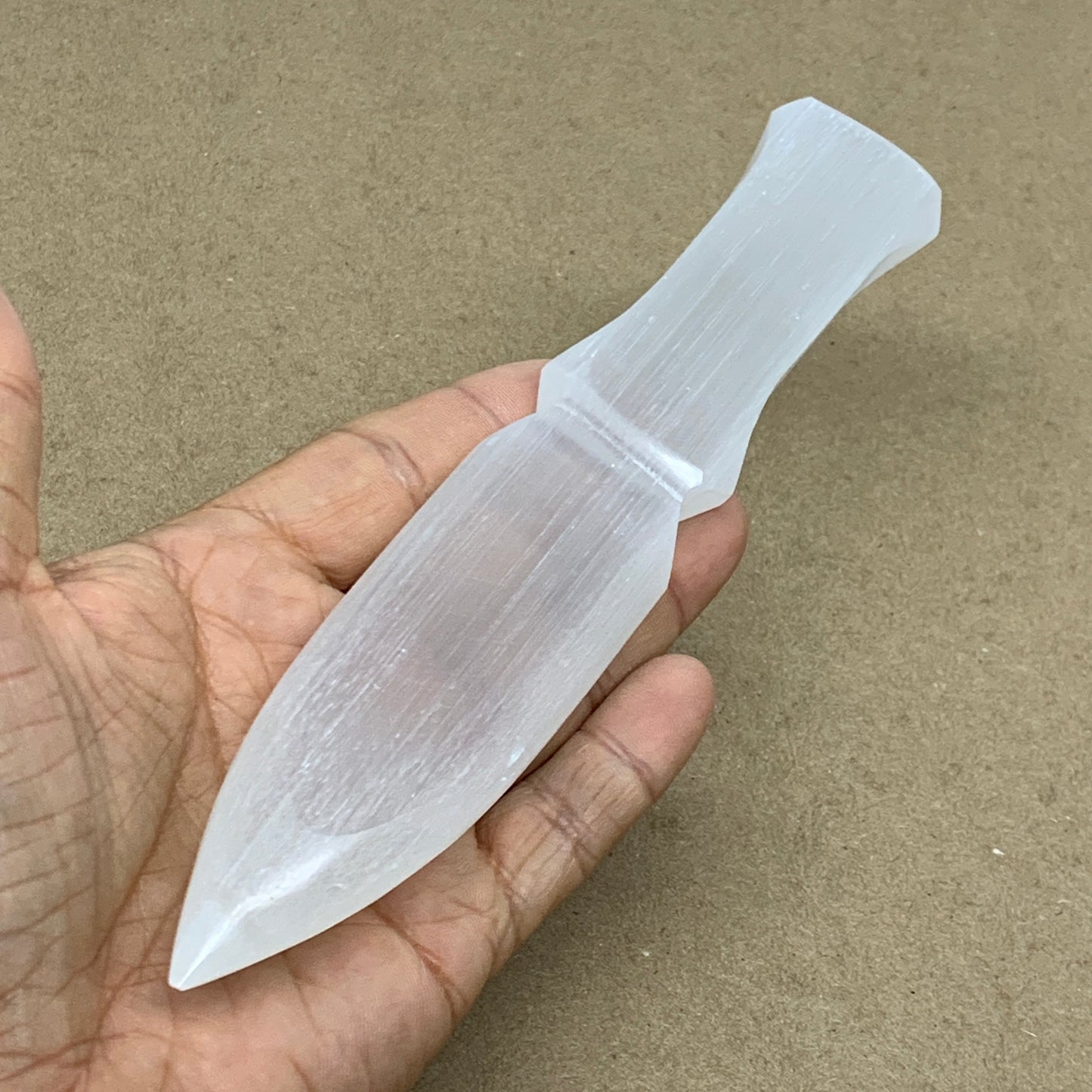 156g, 7.5"x1.3"x0.6", Natural Selenite Crystal Dagger (Satin Spar), B36472