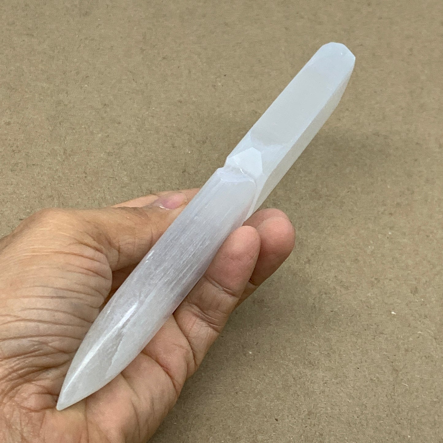 156g, 7.5"x1.3"x0.6", Natural Selenite Crystal Dagger (Satin Spar), B36472