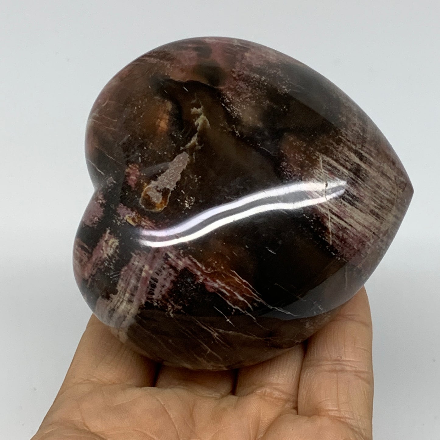 0.85 lbs, 3"x3.1"x1.8", Natural Petrified Wood Heart Polished Crystal, B37413