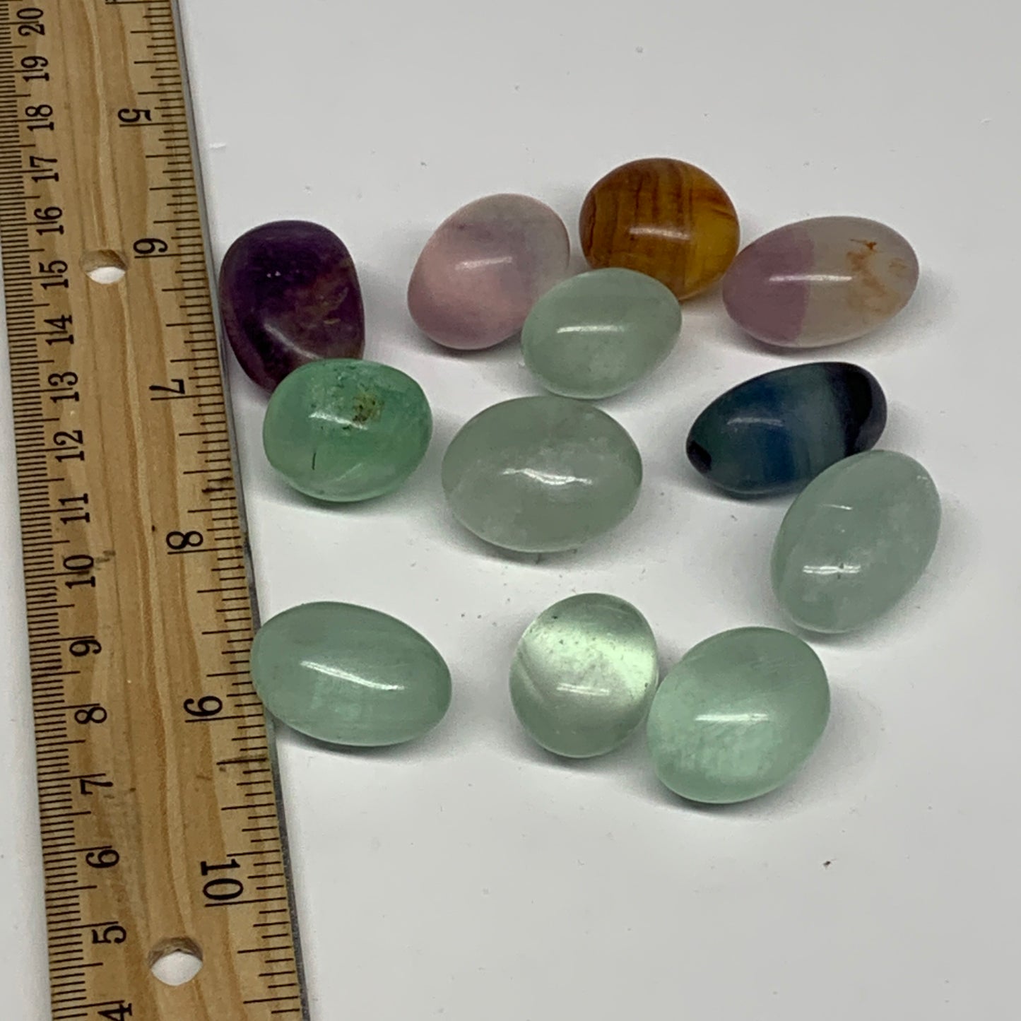 136.4g, 0.8"-1.1", 12pcs, Multi Color Fluorite Crystal Tumbled Stones, B28741