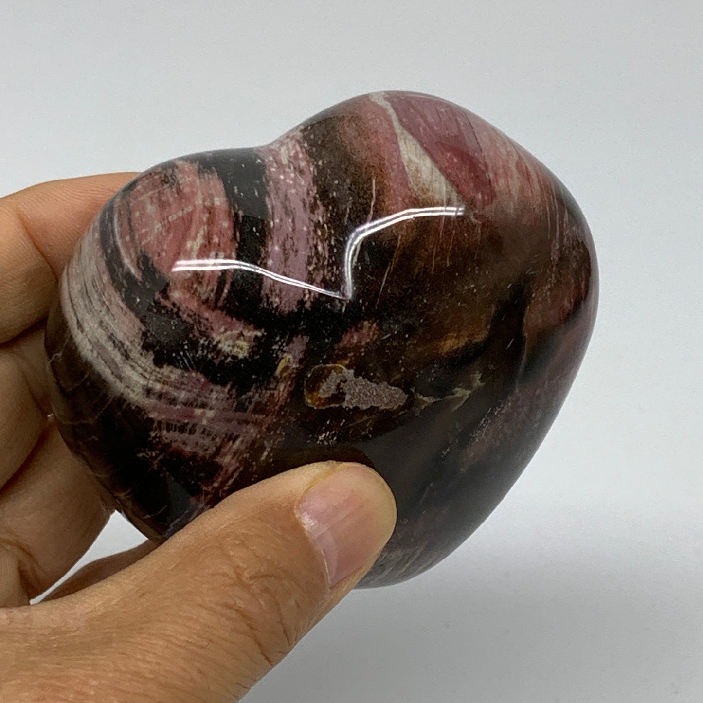 0.85 lbs, 3"x3.1"x1.8", Natural Petrified Wood Heart Polished Crystal, B37413