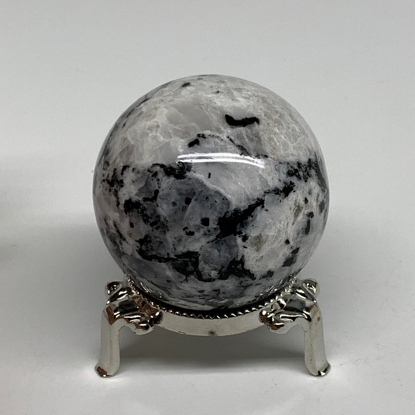 206.7g, 2.1"(53mm), Natural Rainbow Moonstone Sphere Ball Gemstone, B34401