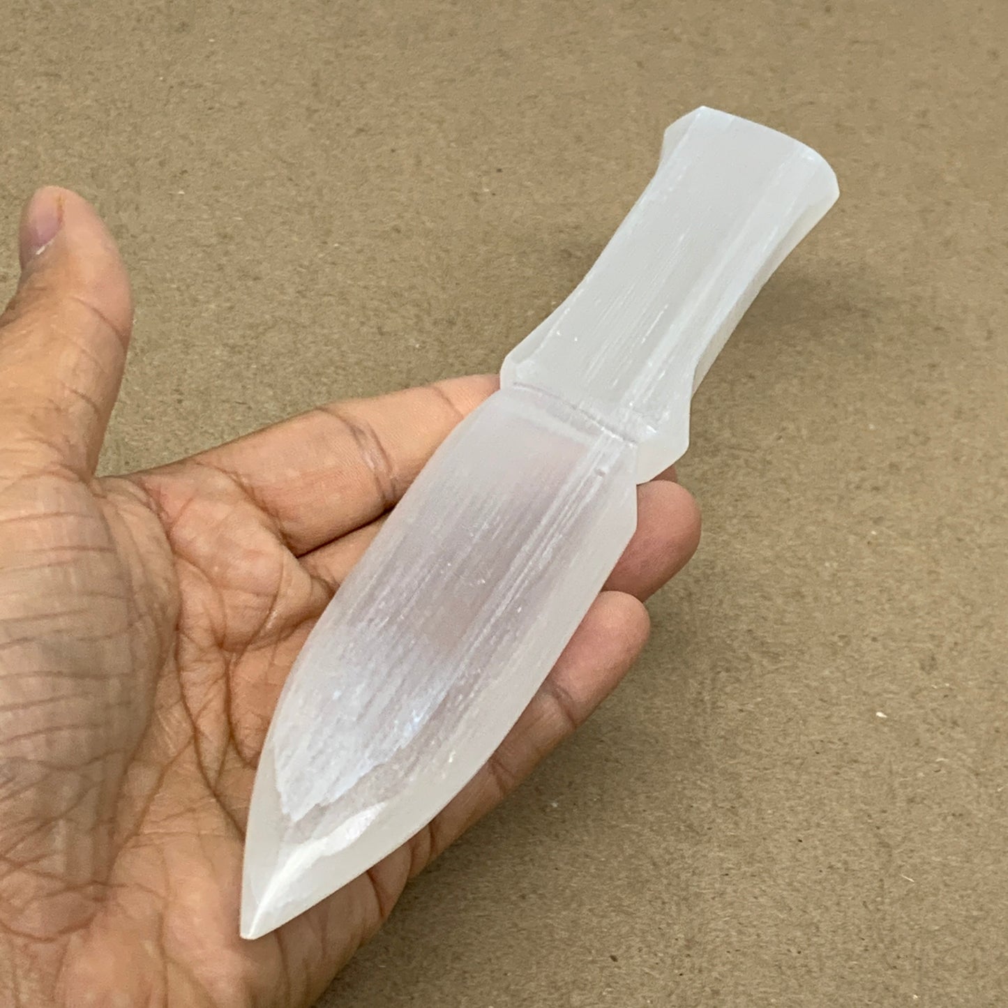 156g, 7.5"x1.3"x0.6", Natural Selenite Crystal Dagger (Satin Spar), B36472