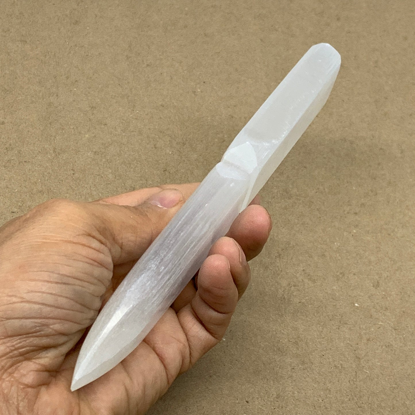 156g, 7.5"x1.3"x0.6", Natural Selenite Crystal Dagger (Satin Spar), B36472