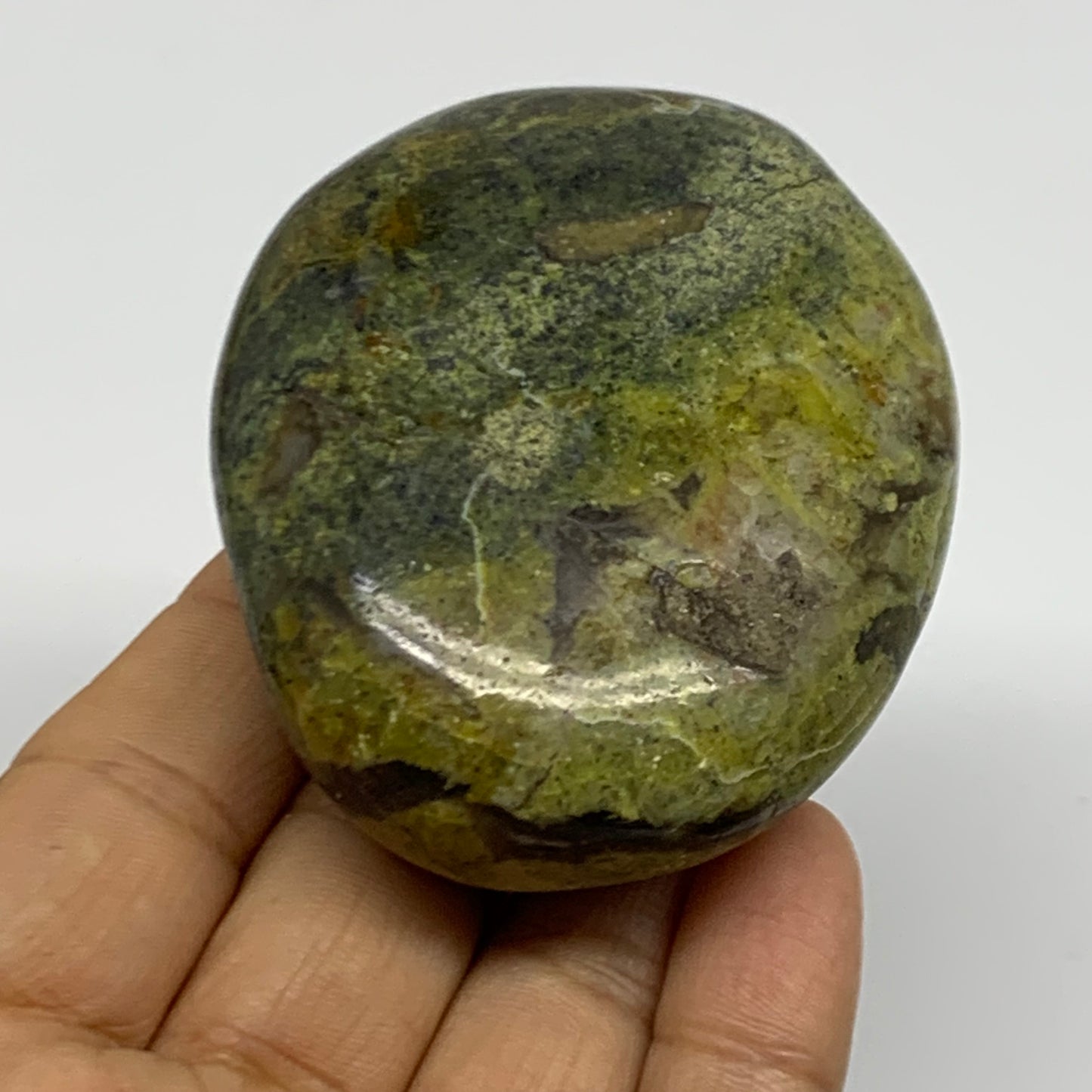 147.5g, 2.8"x2.3"x1.1", Green Opal Crystal PalmStone Polished Reiki, B38269