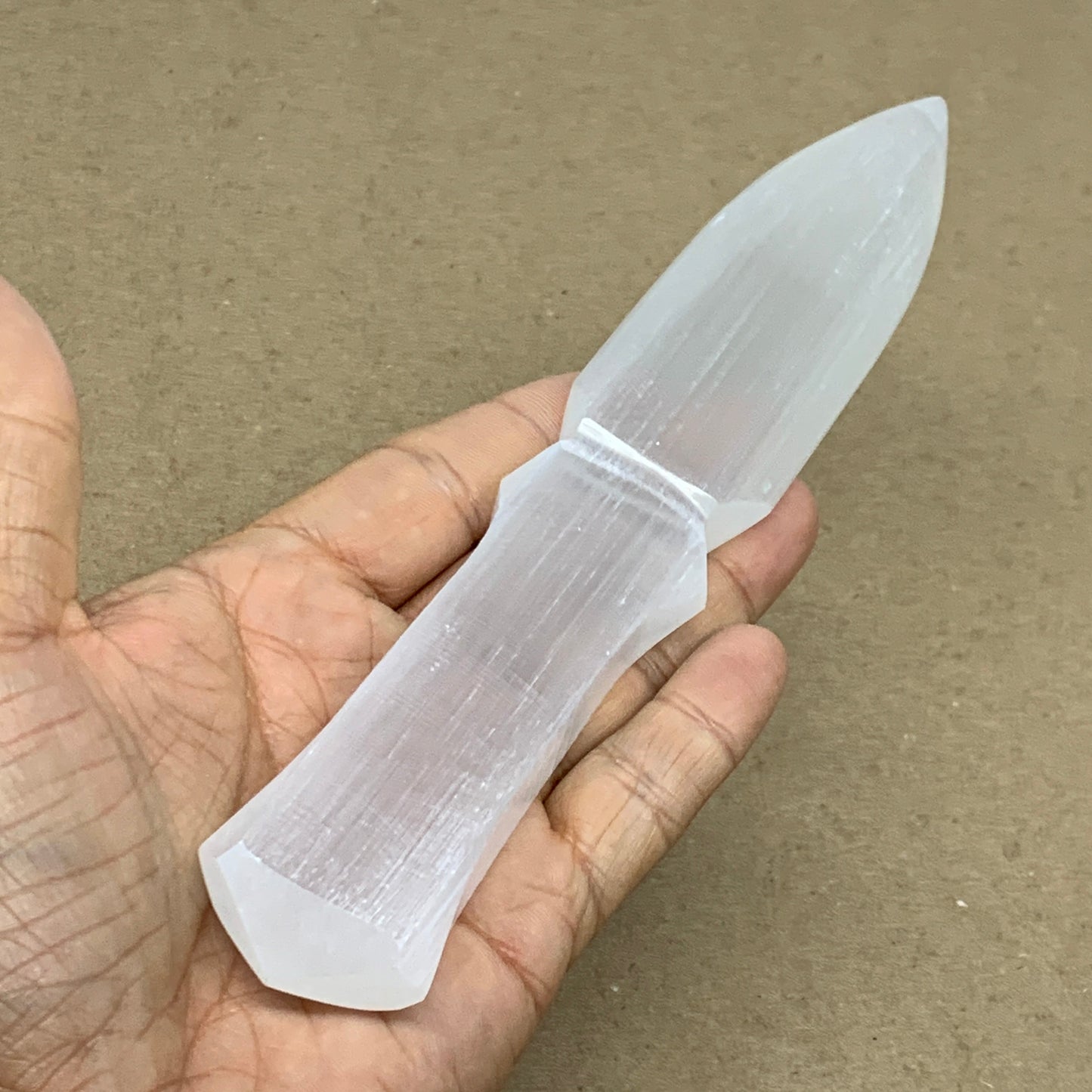 156g, 7.5"x1.3"x0.6", Natural Selenite Crystal Dagger (Satin Spar), B36472