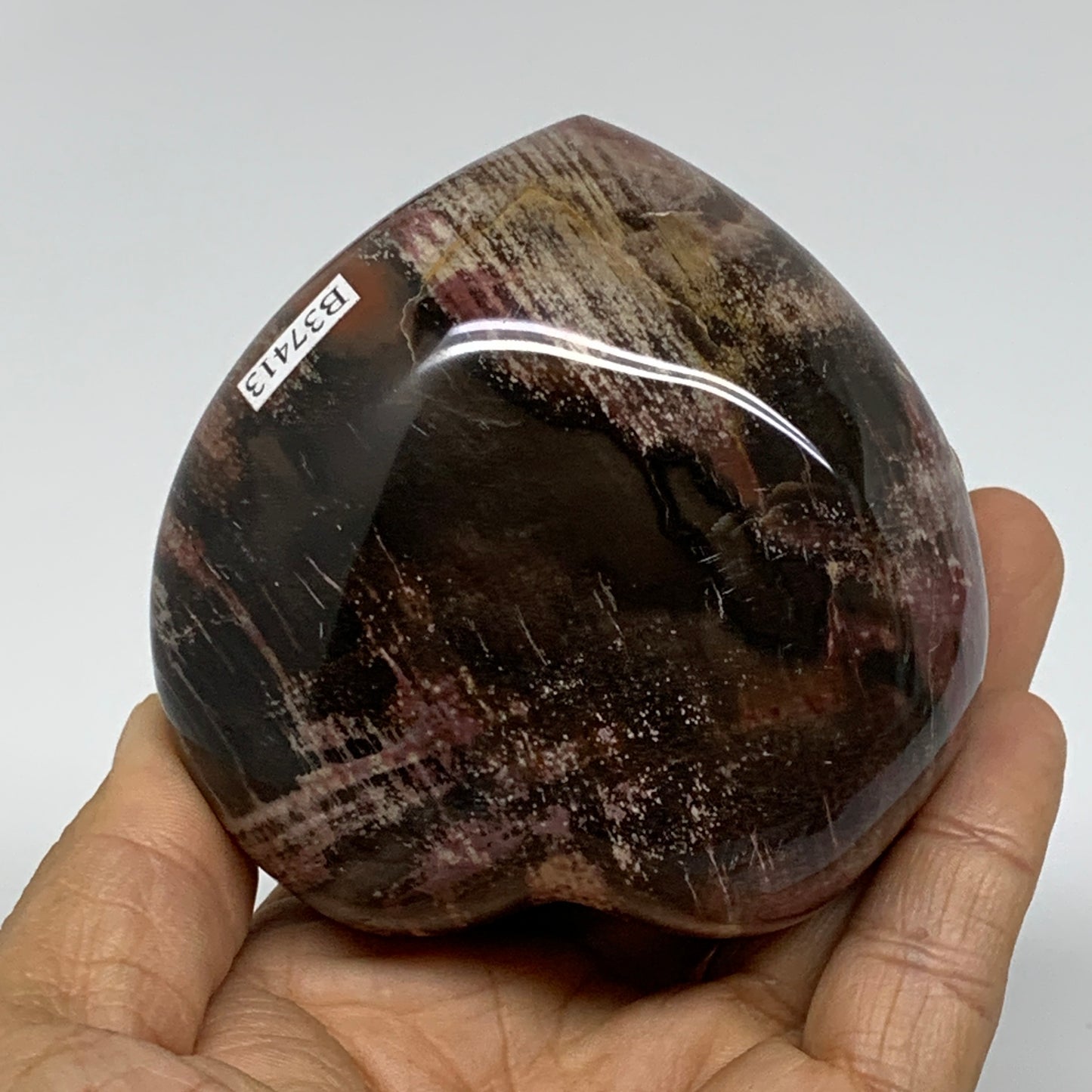 0.85 lbs, 3"x3.1"x1.8", Natural Petrified Wood Heart Polished Crystal, B37413