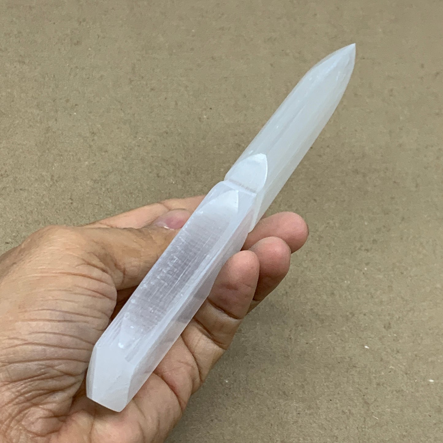 156g, 7.5"x1.3"x0.6", Natural Selenite Crystal Dagger (Satin Spar), B36472