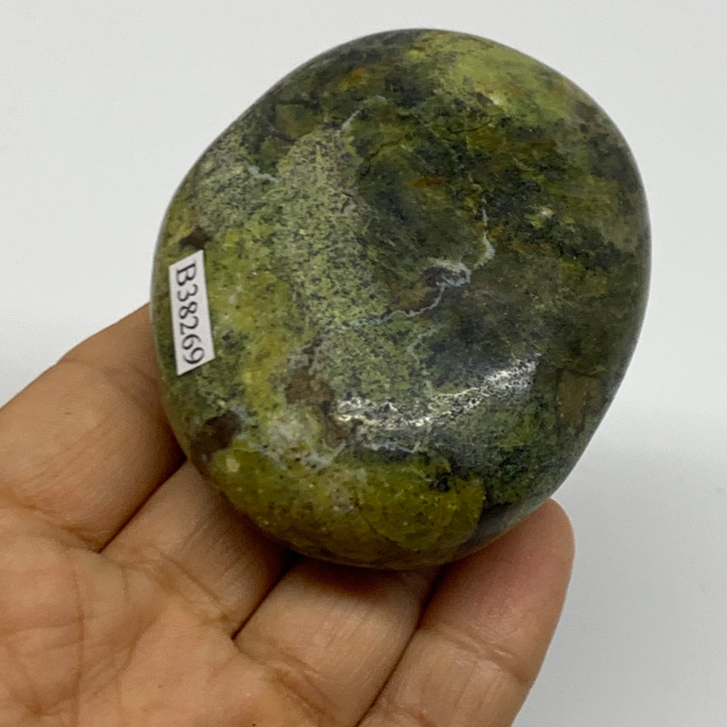 147.5g, 2.8"x2.3"x1.1", Green Opal Crystal PalmStone Polished Reiki, B38269