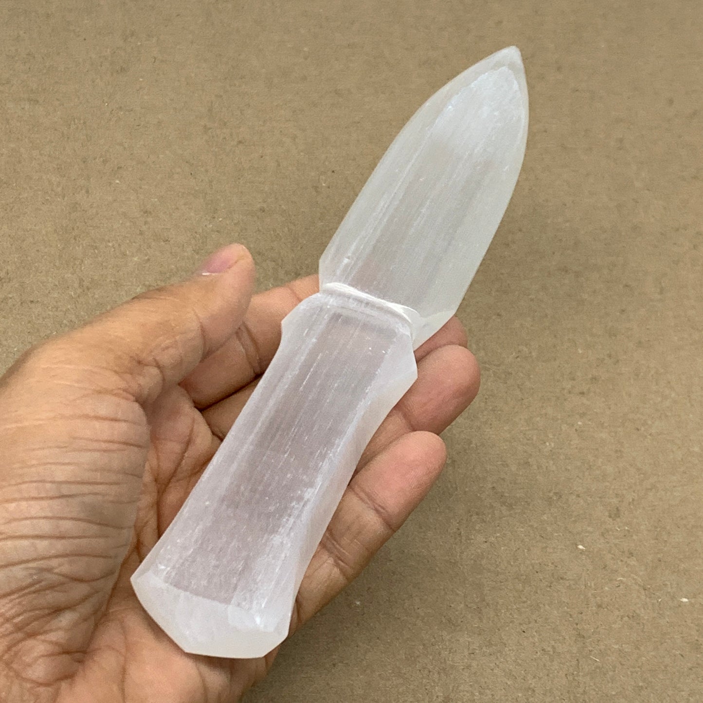 156g, 7.5"x1.3"x0.6", Natural Selenite Crystal Dagger (Satin Spar), B36472