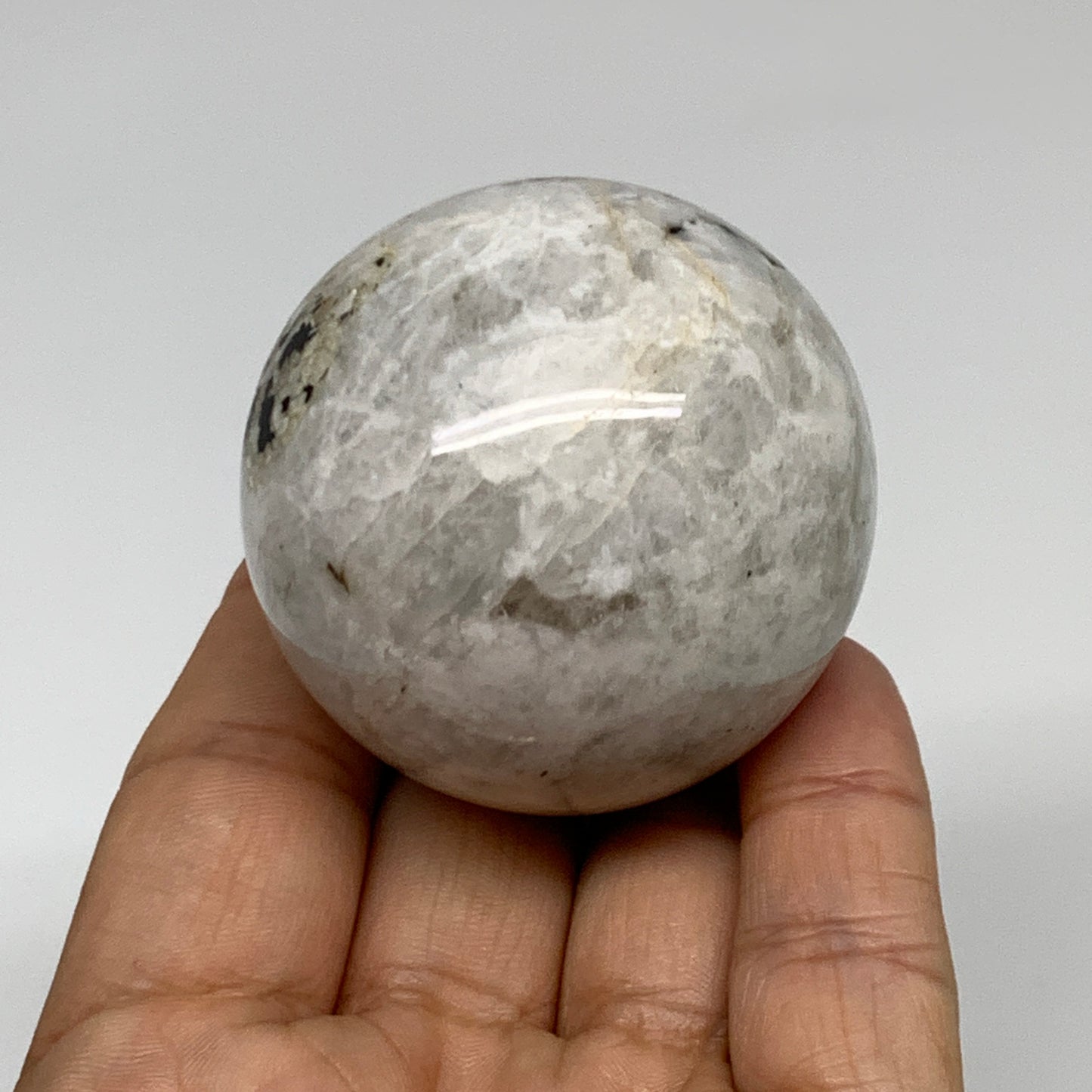 158.7g, 1.9"(49mm), Natural Rainbow Moonstone Sphere Ball Gemstone, B35185