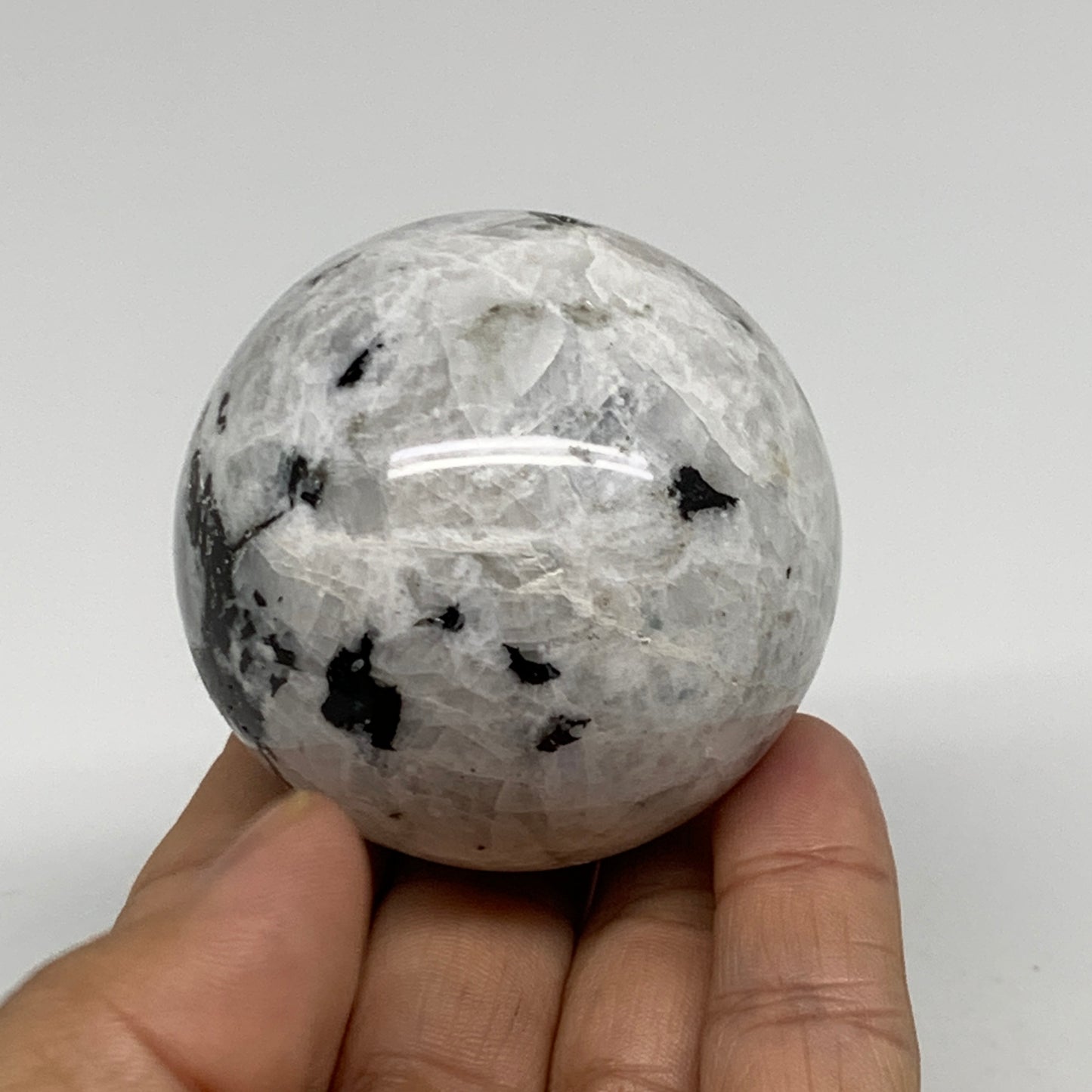 217.6g, 2.1"(54mm), Natural Rainbow Moonstone Sphere Ball Gemstone, B34402