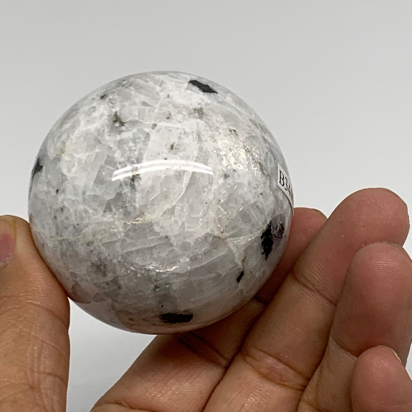 217.6g, 2.1"(54mm), Natural Rainbow Moonstone Sphere Ball Gemstone, B34402