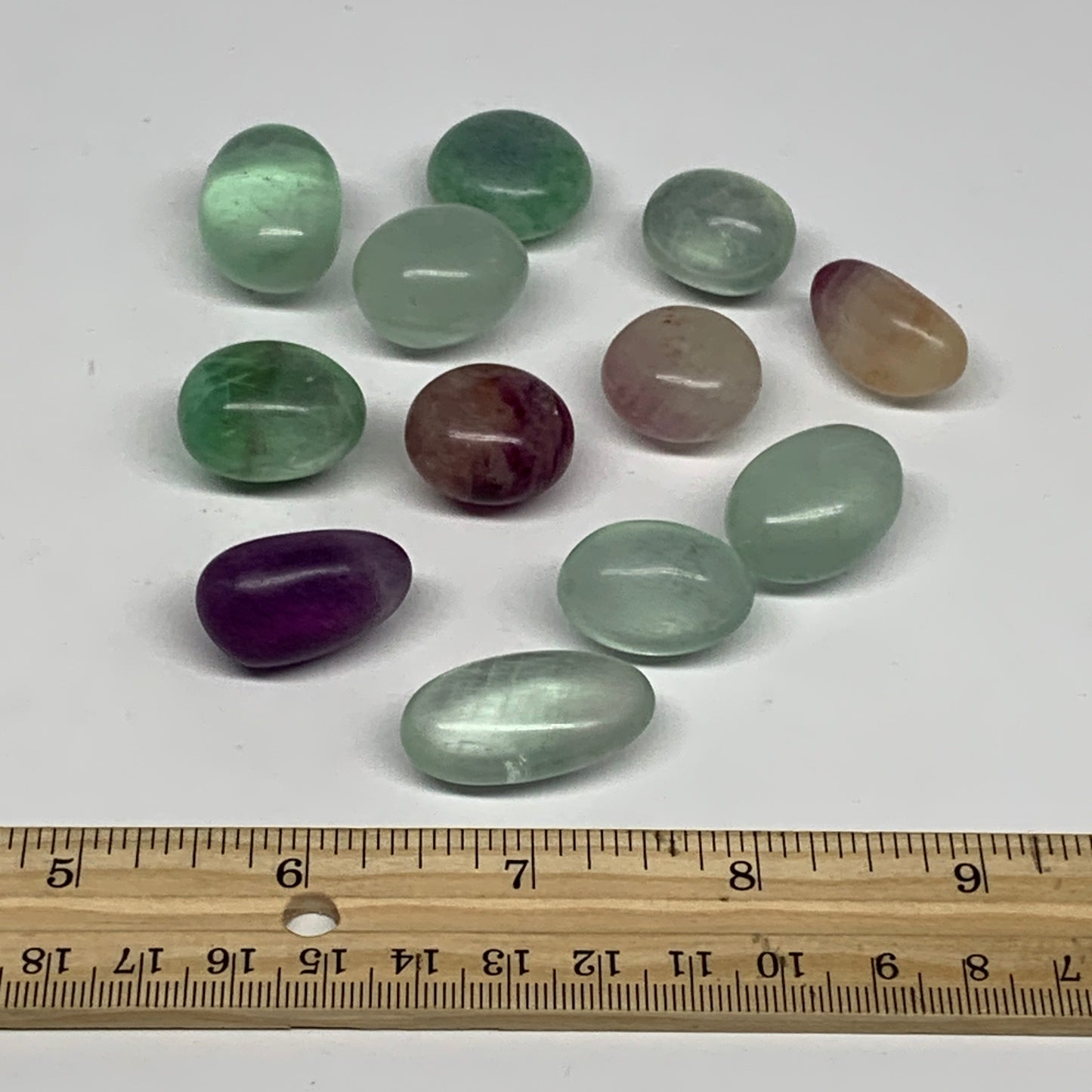 141.1g, 0.8"-1.2", 10pcs, Multi Color Fluorite Crystal Tumbled Stones, B28742
