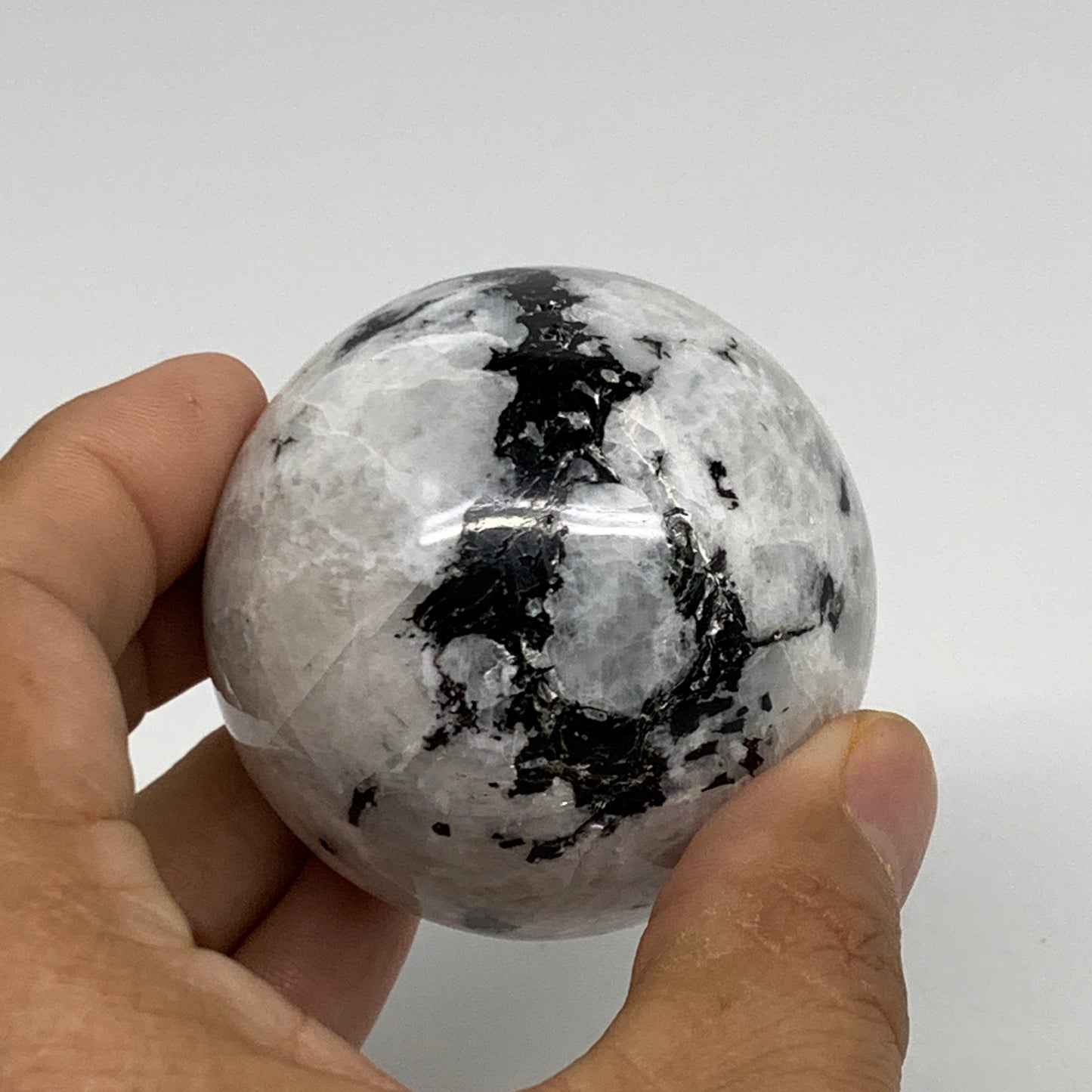 217.6g, 2.1"(54mm), Natural Rainbow Moonstone Sphere Ball Gemstone, B34402