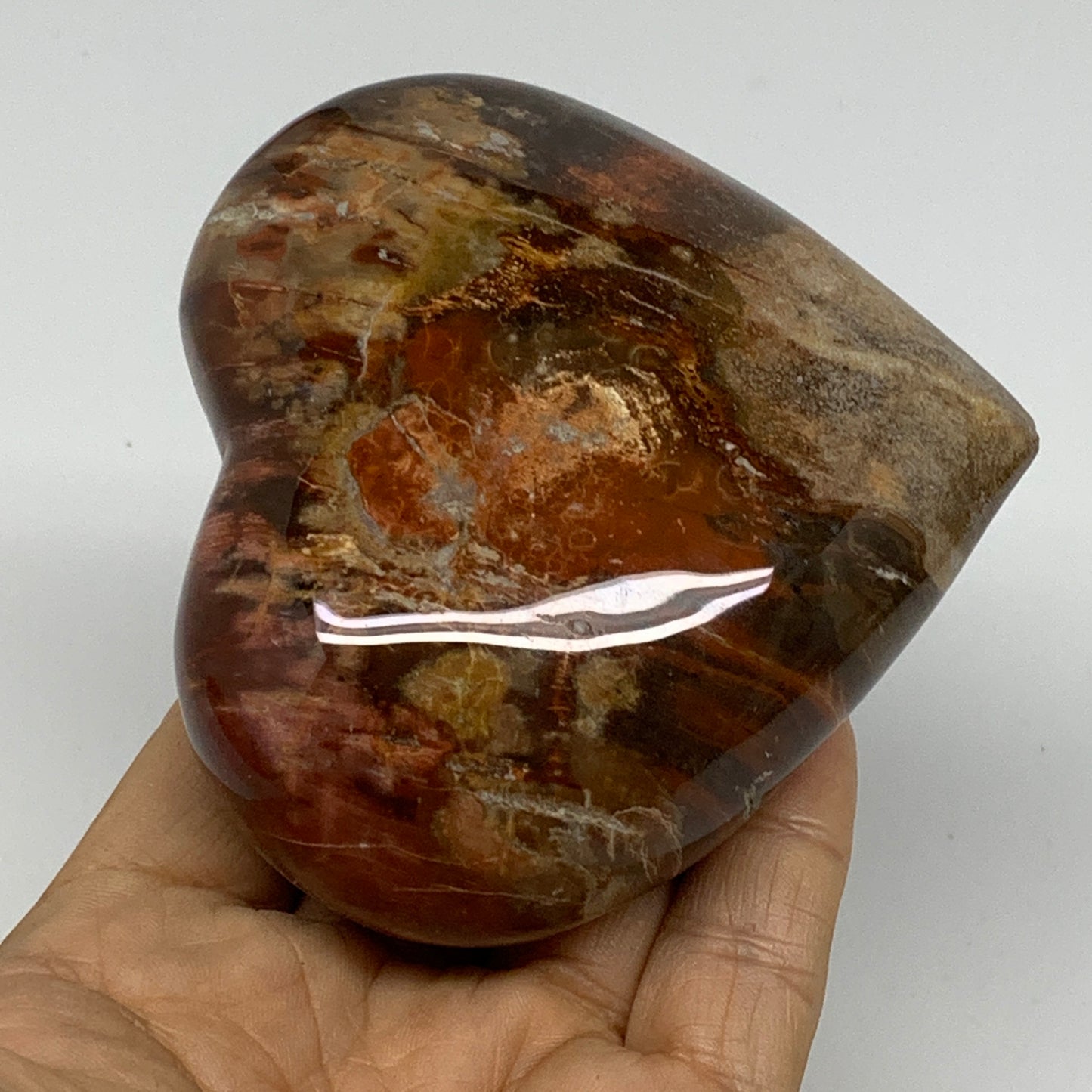 0.87 lbs, 3.2"x3.5"x1.6", Natural Petrified Wood Heart Polished Crystal, B37414