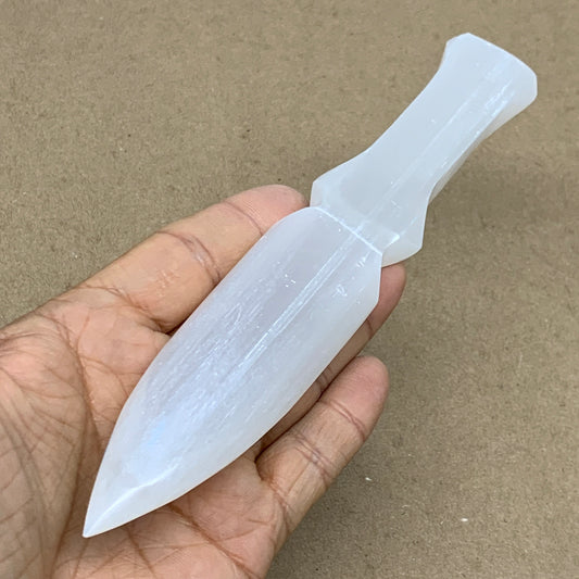 124g, 7.5"x1.2"x0.6", Natural Selenite Crystal Dagger (Satin Spar), B36473