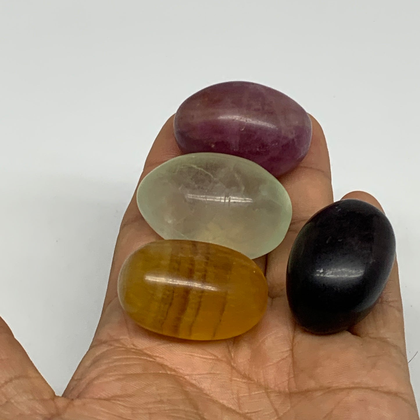 148.6g, 0.9"-1.5", 4pcs, Multi Color Fluorite Crystal Tumbled Stones, B28743