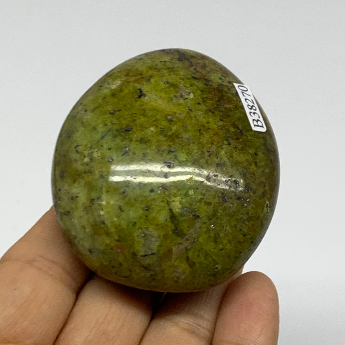 117.9g, 2.4"x2.1"x1.2", Green Opal Crystal PalmStone Polished Reiki, B38270