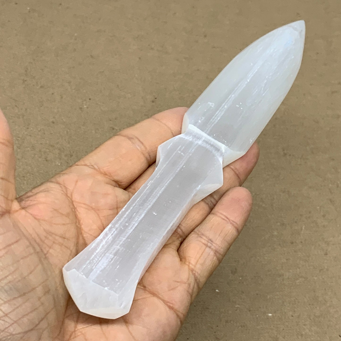 124g, 7.5"x1.2"x0.6", Natural Selenite Crystal Dagger (Satin Spar), B36473